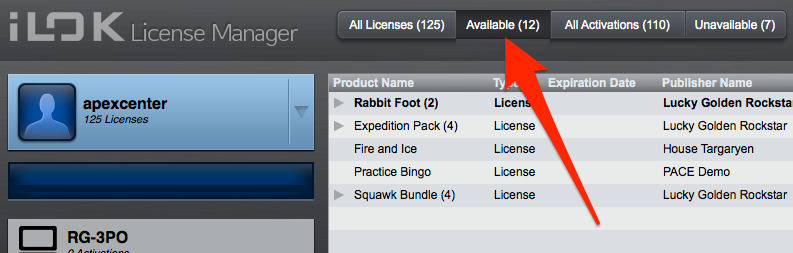 Available Licenses - iLok license Manager