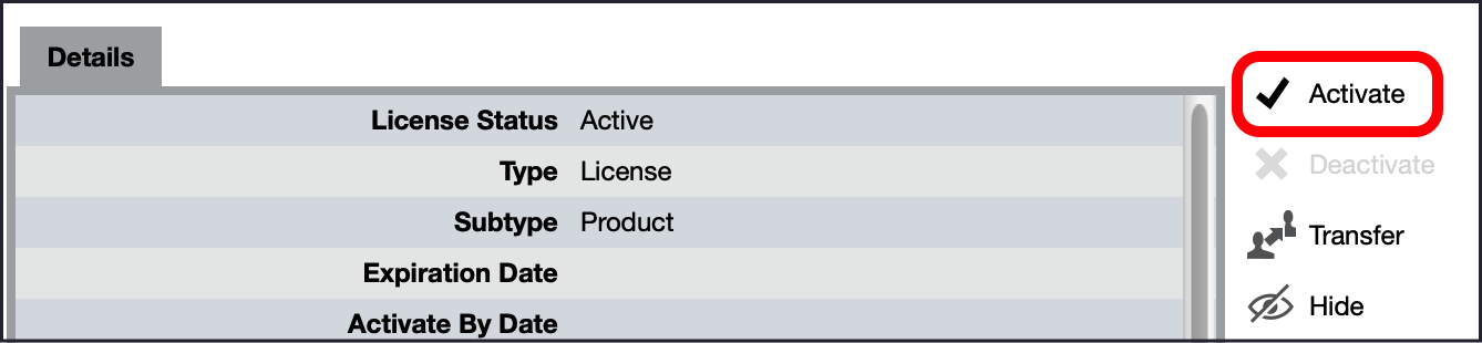 Activate Licenses button