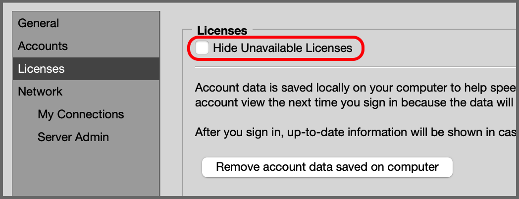 Hide Unavailable Licenses
