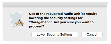 GarageBand lower security settings